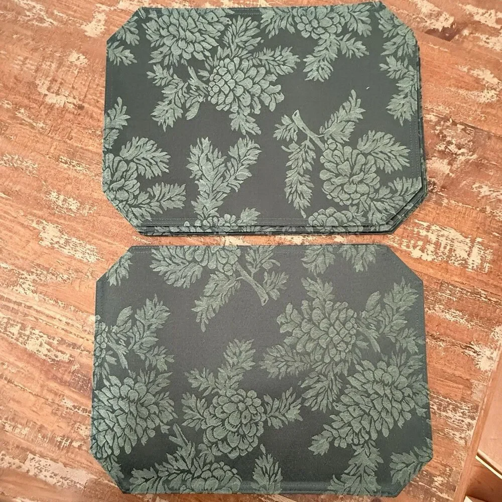 Bardwil Linens 8 Piece Set Green Pinecone Leaf Placemats 18x13 New